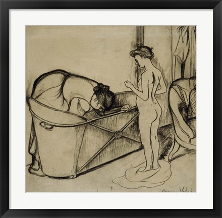 Framed Woman Cleaning a Tub and a Nude, 1908 Print