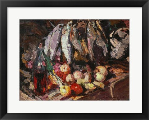 Framed Still Life with Fish, Wine, and Fruit Print