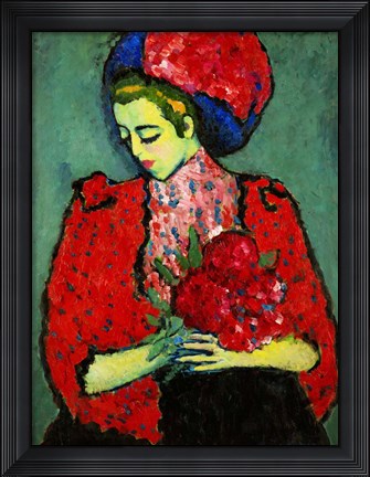 Framed Girl with Peonies 1909 Print