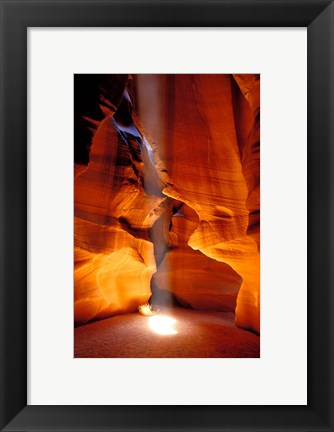 Framed Sun Shining Beam of Light onto Canyon Floor, Upper Antelope Canyon Print