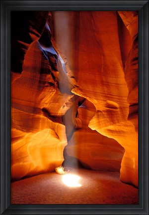 Framed Sun Shining Beam of Light onto Canyon Floor, Upper Antelope Canyon Print