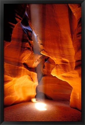 Framed Sun Shining Beam of Light onto Canyon Floor, Upper Antelope Canyon Print