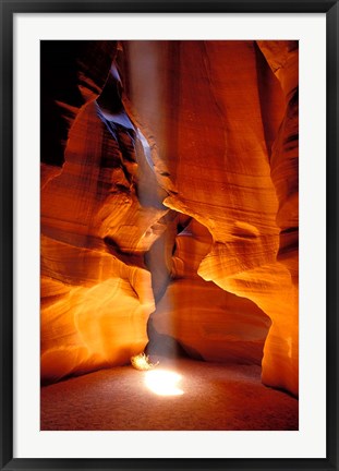 Framed Sun Shining Beam of Light onto Canyon Floor, Upper Antelope Canyon Print