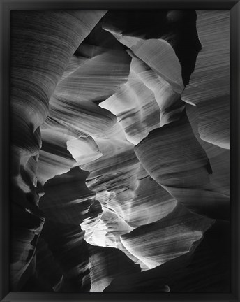 Framed Red Sandstone Walls, Lower Antelope Canyon (Black &amp; White) Print