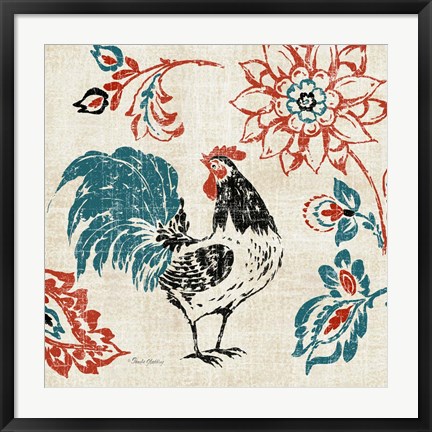 Framed Toile Rooster I Print