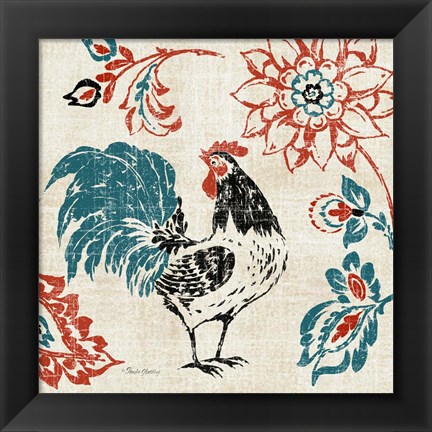 Framed Toile Rooster I Print