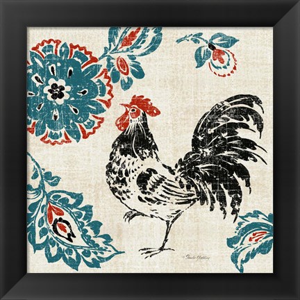 Framed Toile Rooster II Print