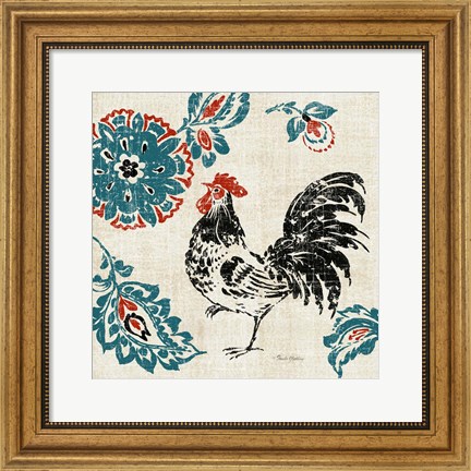 Framed Toile Rooster II Print