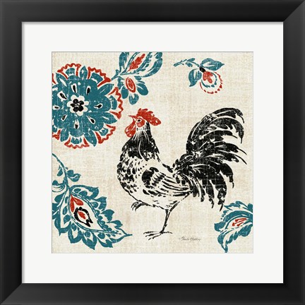 Framed Toile Rooster II Print