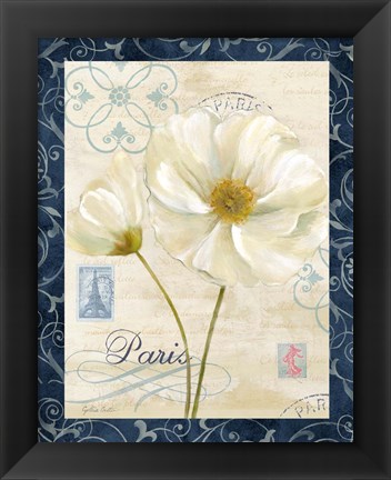 Framed Paris Poppies w/Navy Border I Print