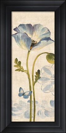 Framed Watercolor Poppies Blue Panel I Print