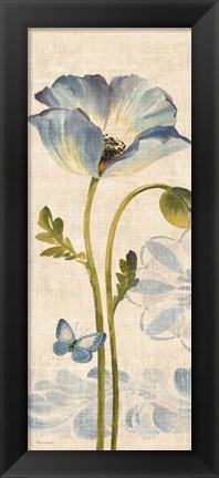 Framed Watercolor Poppies Blue Panel I Print