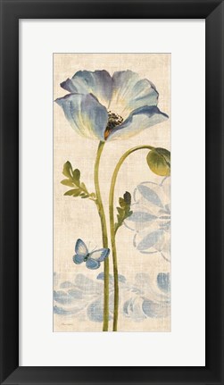 Framed Watercolor Poppies Blue Panel I Print