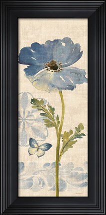 Framed Watercolor Poppies Blue Panel II Print