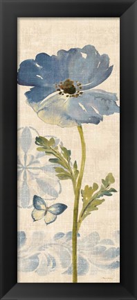 Framed Watercolor Poppies Blue Panel II Print