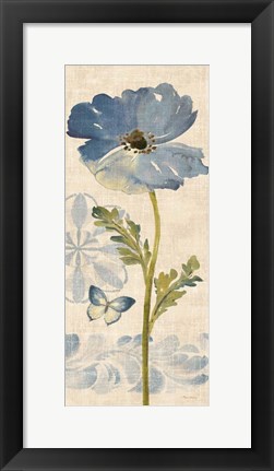 Framed Watercolor Poppies Blue Panel II Print