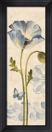Framed Watercolor Poppies Blue Panel I Print