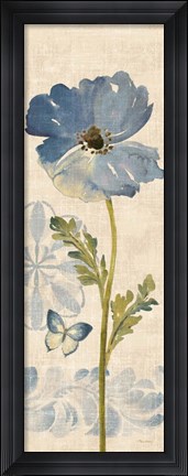 Framed Watercolor Poppies Blue Panel II Print