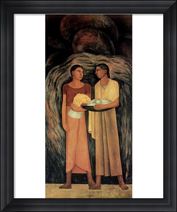 Framed Women With Flowers &amp; Vegetables Print