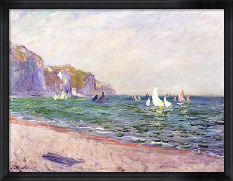 Framed Boats below the Cliffs at Pourville, 1882 Print