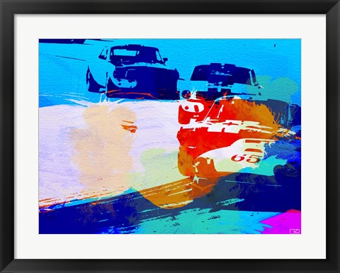 Framed Mustang On The Race Track Watercolor Print