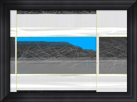 Framed Abstract White and Blue Print