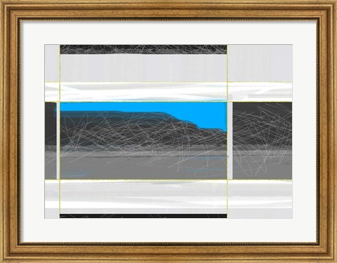 Framed Abstract White and Blue Print