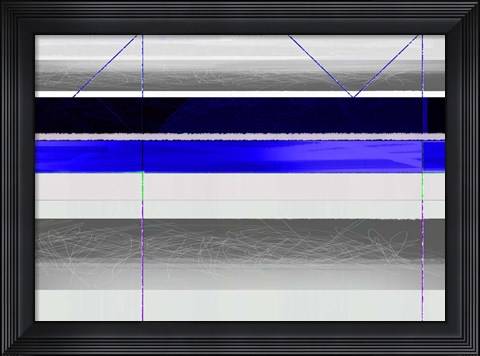 Framed Abstract Blue and White Paralells Print