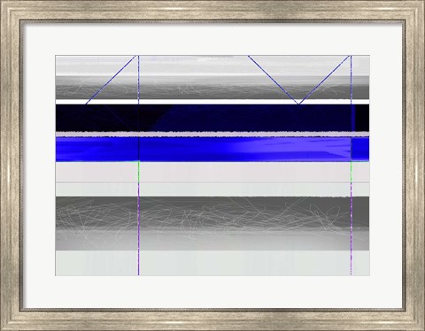 Framed Abstract Blue and White Paralells Print
