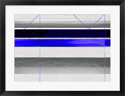 Framed Abstract Blue and White Paralells Print