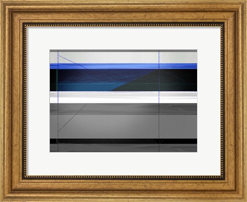 Framed Abstract Grey and Blue Print