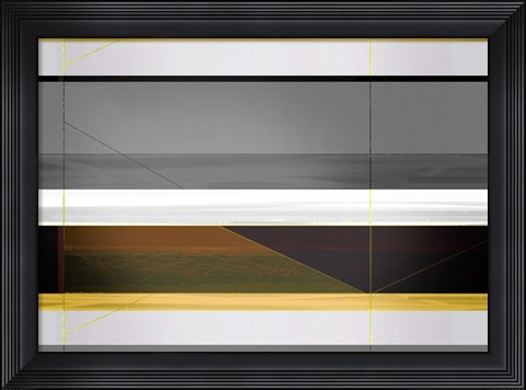 Framed Abstract Grey and Yellow Stripes Print