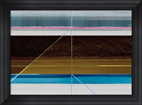 Framed Abstract Blue and Brown Lines Print