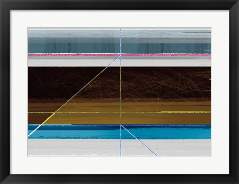 Framed Abstract Blue and Brown Lines Print
