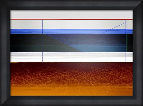 Framed Abstract Blue and Bright Brown Print