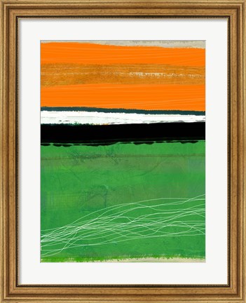 Framed Orange and Green Abstract 1 Print