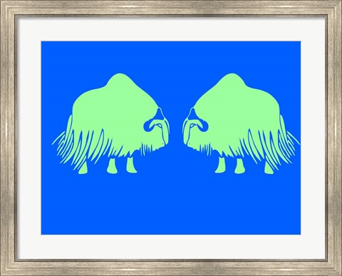 Framed Two Green Oxes Print