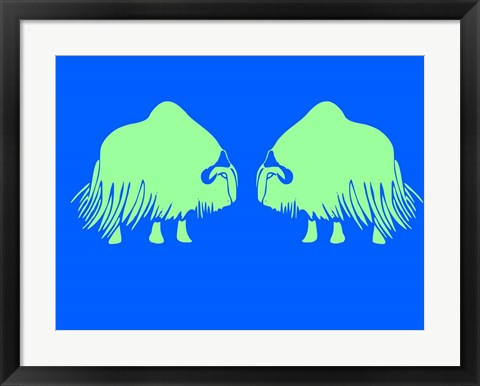 Framed Two Green Oxes Print