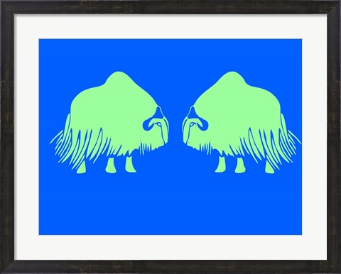 Framed Two Green Oxes Print