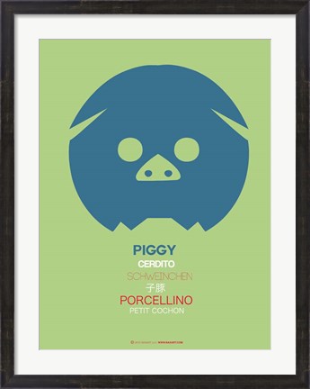 Framed Blue Piggy Multilingual Print