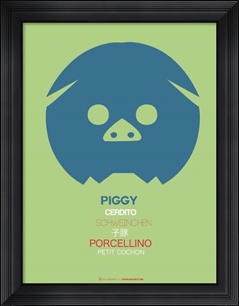 Framed Blue Piggy Multilingual Print