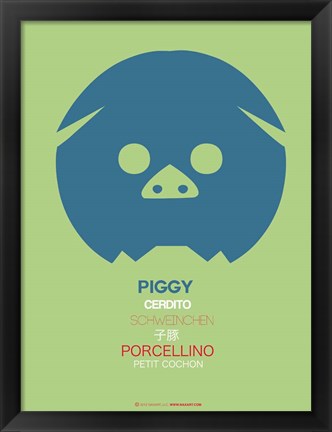 Framed Blue Piggy Multilingual Print