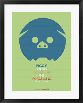 Framed Blue Piggy Multilingual Print