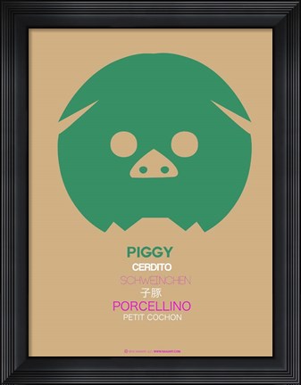 Framed Green Piggy Multilingual Print