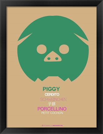 Framed Green Piggy Multilingual Print