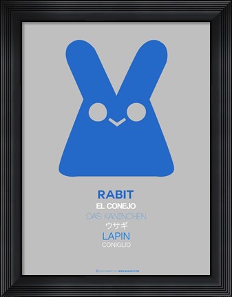 Framed Blue Rabbit Multilingual Print
