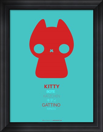 Framed Red and Blue Kitty Multilingual Print