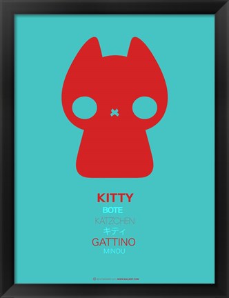 Framed Red and Blue Kitty Multilingual Print