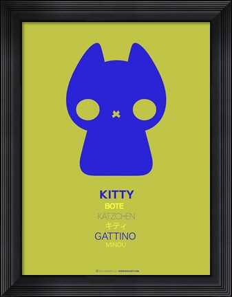 Framed Blue Kitty Multilingual Print