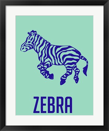 Framed Zebra Blue Print